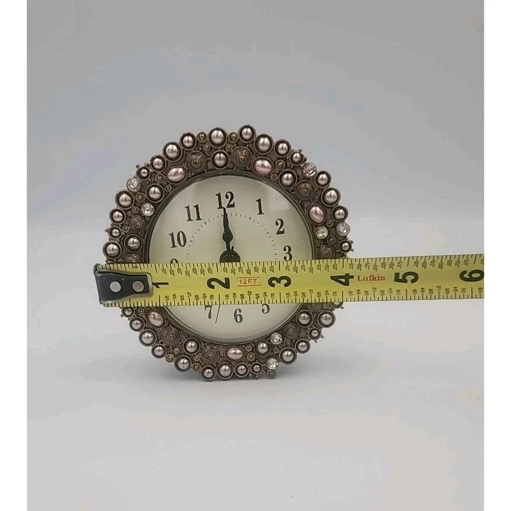 Pasiir Mini Analog Table Clock With Faux Pearl And Metal Frame